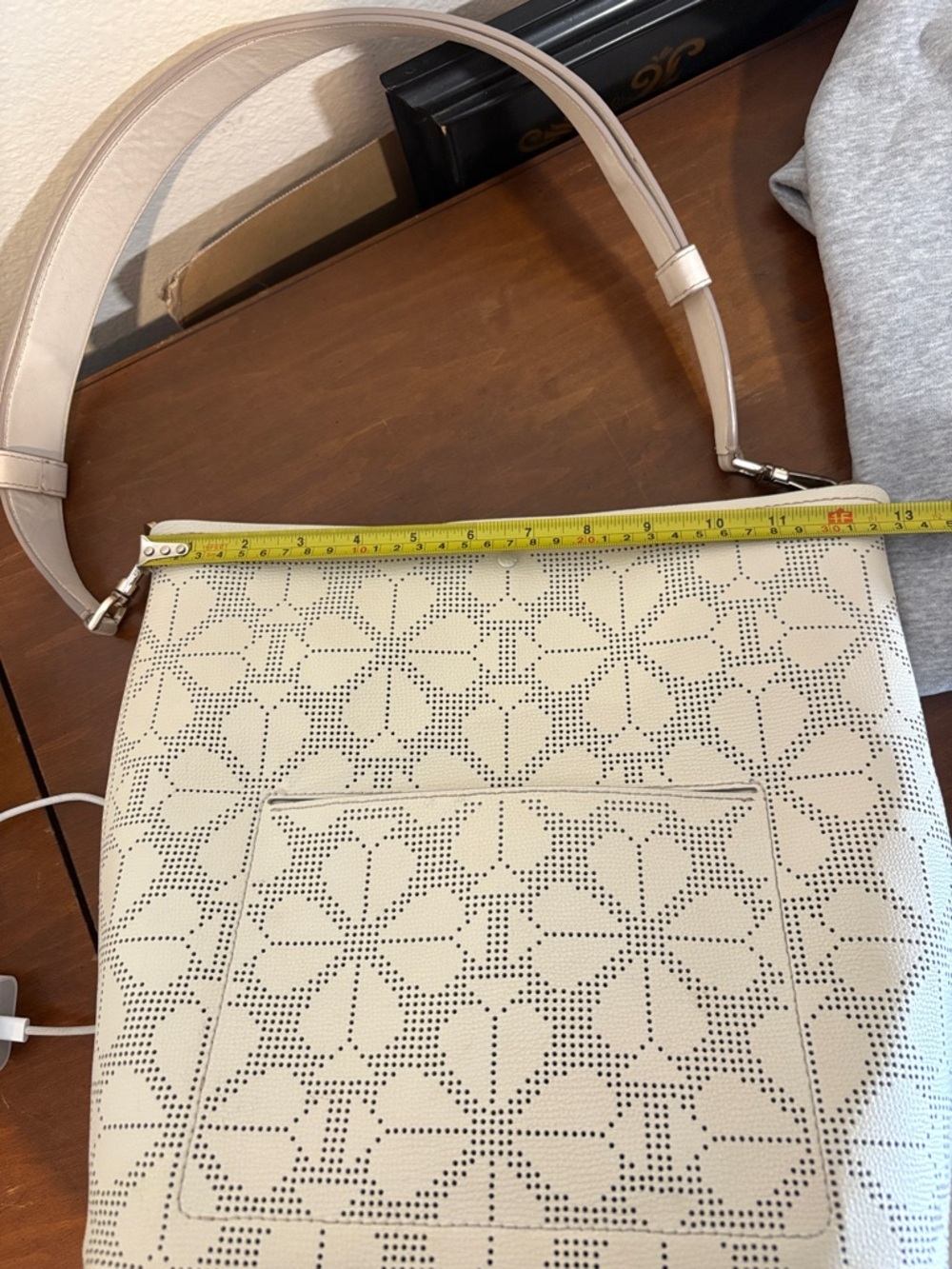 kate spade Cream Perforated Floral Shoulder Bag - Picture 6 of 7